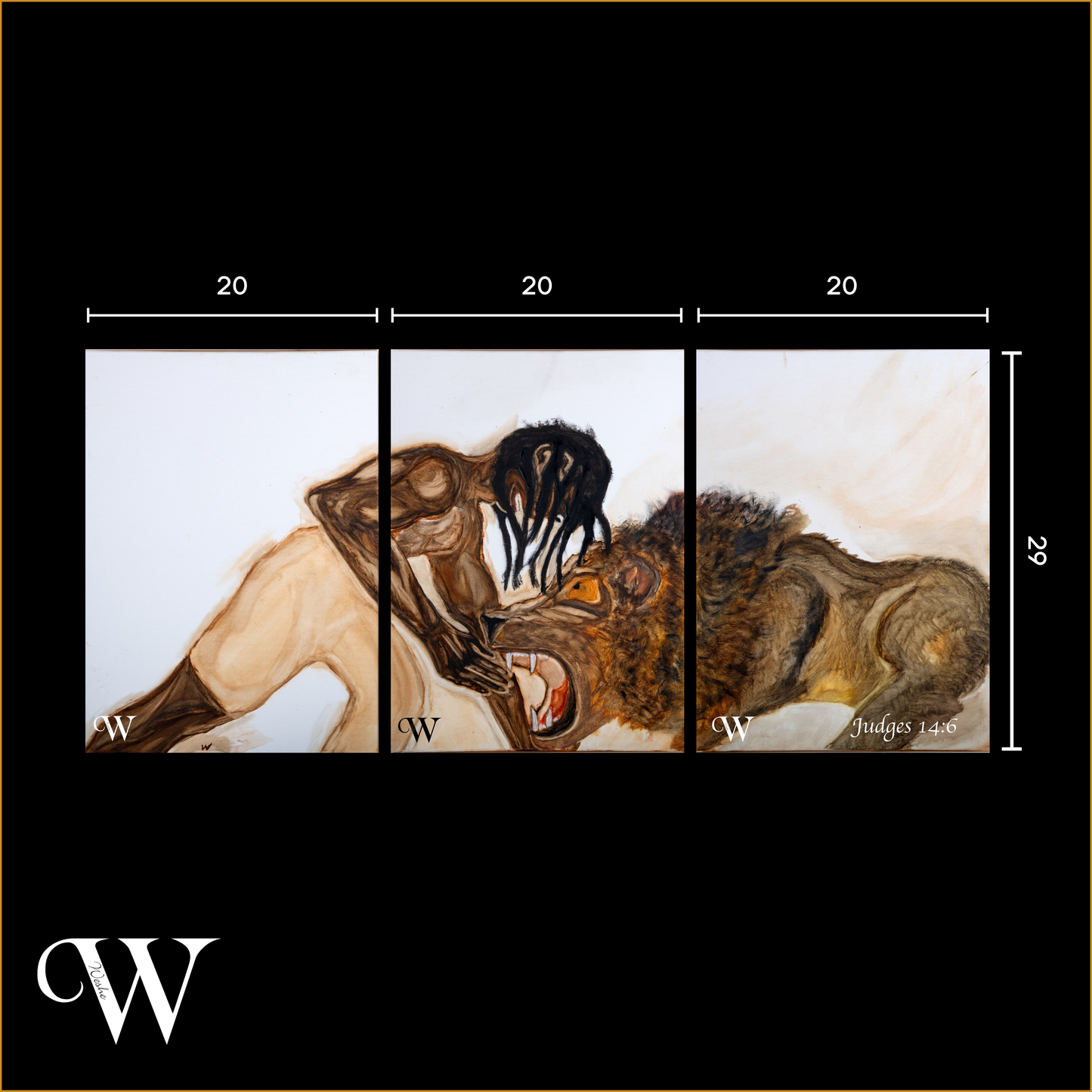Samson and the Lion – 3-in-1 Art (Print, original available on request)